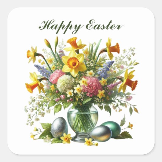 Niedlich Happy Oster Blume Quadratischer Aufkleber (Vorderseite)