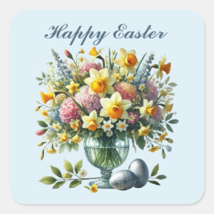 Niedlich Happy Oster Blume Quadratischer Aufkleber