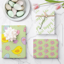 Niedlich Happy Ostereier Blume Frühlinggrün Geschenkpapier Set