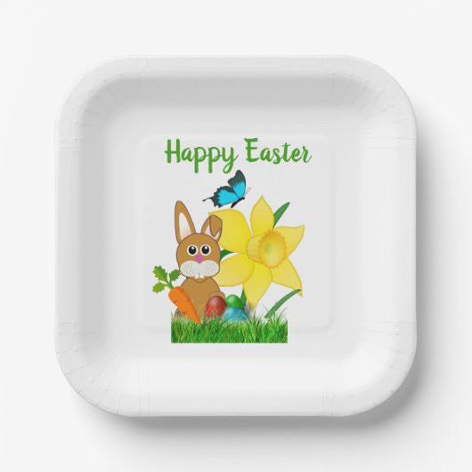 Niedlich Happy Osterfest Bunny Rabbit Feier Pappteller (Vorderseite)