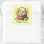 Niedlich Happy Osterkorb Quadratischer Aufkleber (Tasche)
