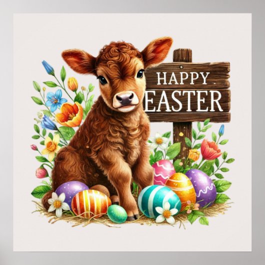Niedlich Happy Osterkuh Party Poster (Vorne)
