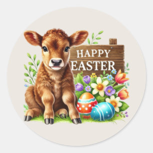 Niedlich Happy Osterkuh Runder Aufkleber