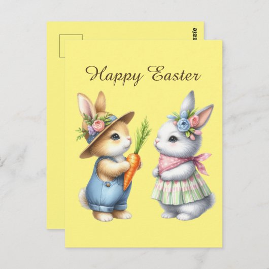 Niedlich Happy Ostersonne Aquarell Postkarte (Vorne/Hinten)