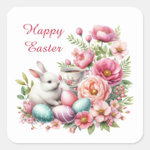 Niedlich Happy Ostersonne Aquarell Quadratischer Aufkleber