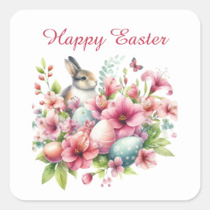 Niedlich Happy Ostersonne Aquarell Quadratischer Aufkleber