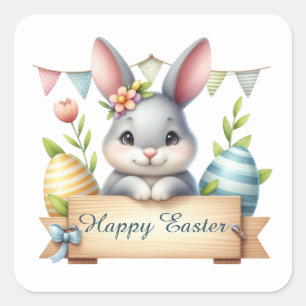 Niedlich Happy Ostersonne Aquarell Quadratischer Aufkleber