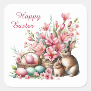 Niedlich Happy Ostersonne Aquarell Quadratischer Aufkleber