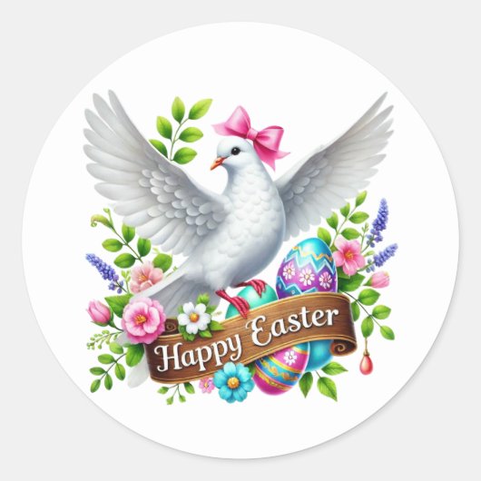 Niedlich Happy Ostertaube Runder Aufkleber (Vorderseite)
