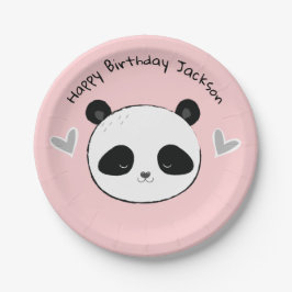 Niedlich Happy Panda Face Pink Party Plate Pappteller
