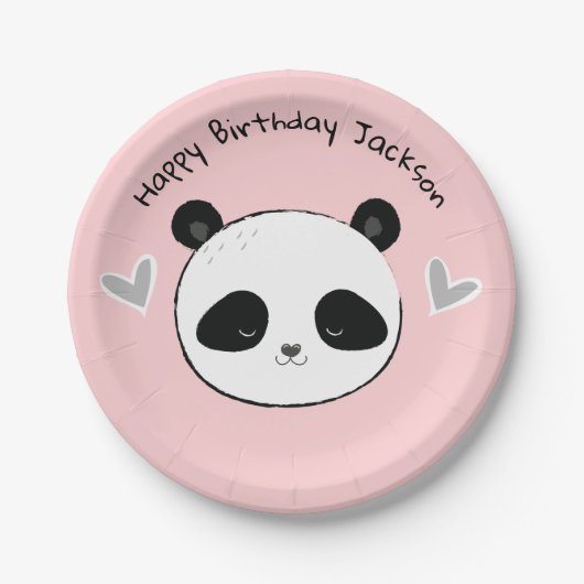 Niedlich Happy Panda Face Pink Party Plate Pappteller (Vorderseite)