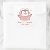 Niedlich Happy Pinguin im Pullover, frohe Weihnach Quadratischer Aufkleber (Tasche)