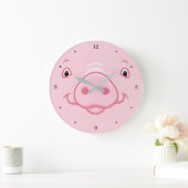 Niedlich Happy Pink Pig Face Große Wanduhr (Zuhause)
