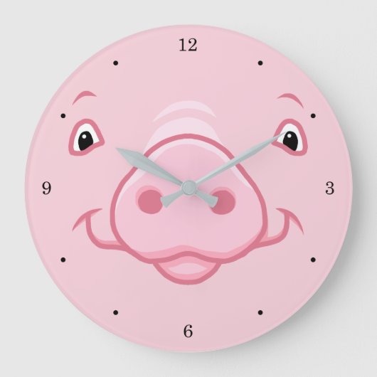 Niedlich Happy Pink Pig Face Große Wanduhr (Vorderseite)