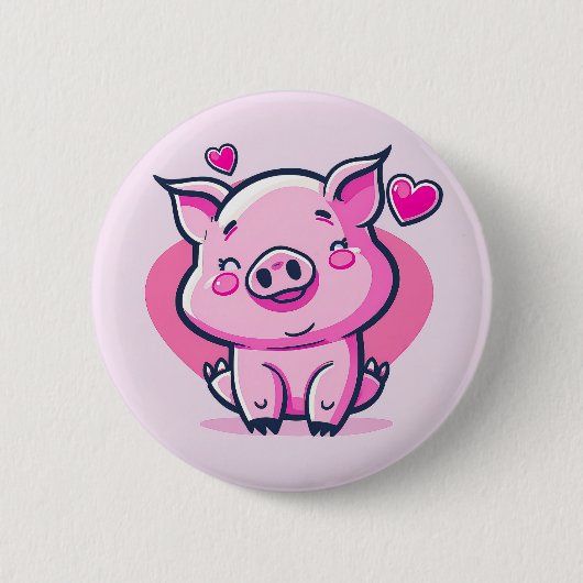 Niedlich Happy Pink Pig Herz Valentine Inspiriert Button (Vorderseite)
