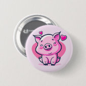 Niedlich Happy Pink Pig Herz Valentine Inspiriert Button (Vorne & Hinten)