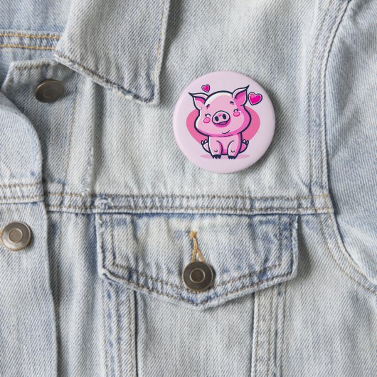 Niedlich Happy Pink Pig Herz Valentine Inspiriert Button (Beispiel)