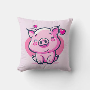 Niedlich Happy Pink Pig Herz Valentine Inspiriert Kissen