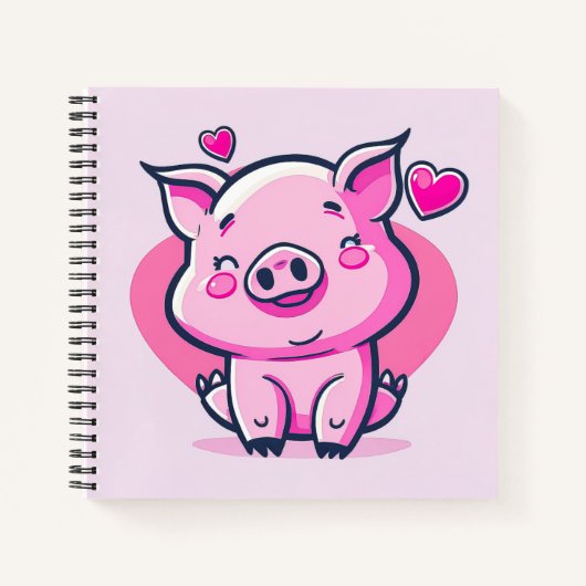 Niedlich Happy Pink Pig Herz Valentine Inspiriert  Notizblock (Vorderseite)