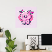 Niedlich Happy Pink Pig Herz Valentine Inspiriert Poster (Heimbüro)