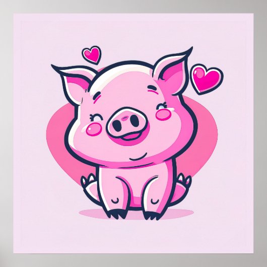 Niedlich Happy Pink Pig Herz Valentine Inspiriert Poster (Vorne)