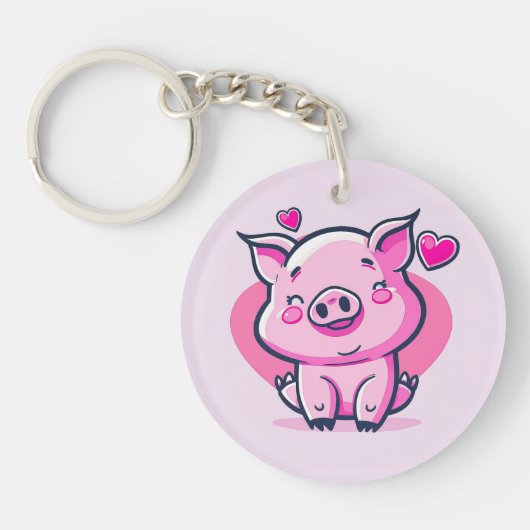 Niedlich Happy Pink Pig Herz Valentine Inspiriert Schlüsselanhänger (Vorderseite)