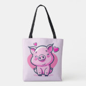 Niedlich Happy Pink Pig Herz Valentine Inspiriert Tasche (Rückseite)