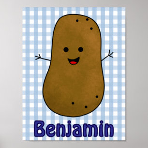 Niedlich Happy Potato Blue Gingham Custom Poster