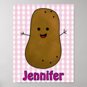 Niedlich Happy Potato Pink Gingham Custom Poster (Vorne)