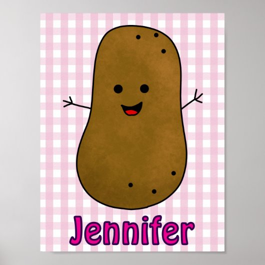 Niedlich Happy Potato Pink Gingham Custom Poster (Vorne)
