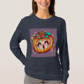 Niedlich Happy Pumpkin Halloween Graphic Long Slee T-Shirt (Vorderseite)