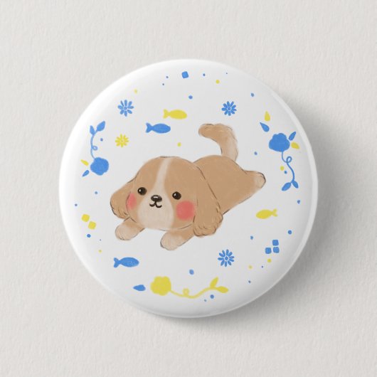 Niedlich Happy Puppy Illustration Button (Vorderseite)