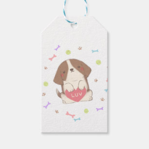 Niedlich Happy Puppy mit LUV Illustration Geschenkanhänger
