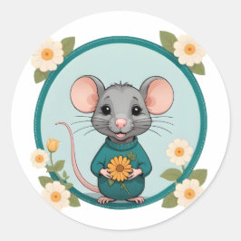 Niedlich Happy Ratty mit Blume Aufkleber