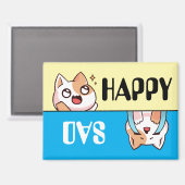 Niedlich Happy Sad Cartoon Cat, Fun & Simple Custo Magnet (Vorderseite/Rückseite)