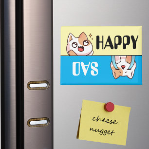 Niedlich Happy Sad Cartoon Cat, Fun & Simple Custo Magnet