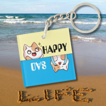 Niedlich Happy Sad Cartoon Cat, Fun & Simple Custo