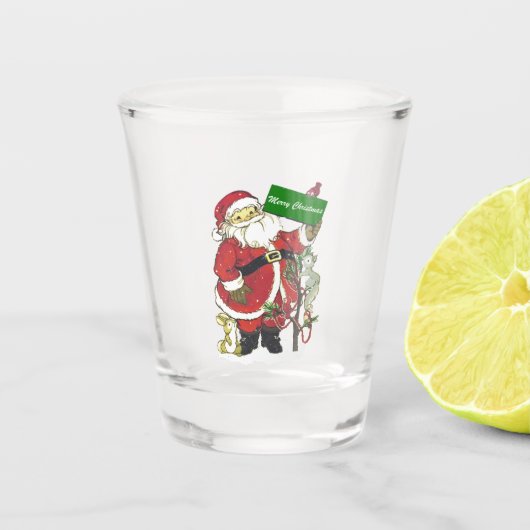 Niedlich Happy Santa Holding Weihnachtslieder Tier Schnapsglas (Vorderseite)