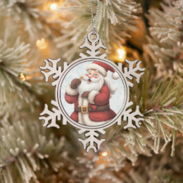 Niedlich Happy Santa Schneeflocken Zinn-Ornament