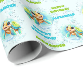 Niedlich Happy Sea Turtle Boy Name 1. Geburtstag Geschenkpapier