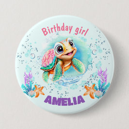 Niedlich Happy Sea Turtle Colorful 1. Geburtstag Button