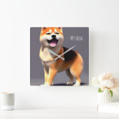 Niedlich Happy Shiba Inu Custom Portrait Foto & Na Quadratische Wanduhr (Zuhause)