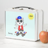 Niedlich Happy Skater Kitty Cat und Sun Metall Brotdose (Beispiel)