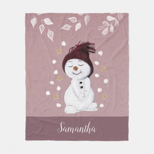 Niedlich Happy Snowman Pink Weihnachtsfest Fleecedecke (Vorderseite)