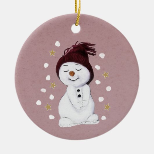 Niedlich Happy Snowman Pink Weihnachtsfest Keramik Ornament (Vorne)