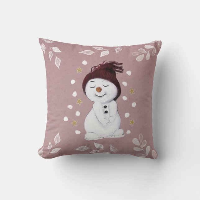 Niedlich Happy Snowman Pink Weihnachtsfest Kissen (Vorderseite)