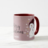 Niedlich Happy Snowman Pink Weihnachtsfest Tasse (VorderseiteRechts)