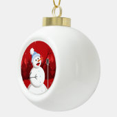 Niedlich Happy Snowman Weihnachten Rot Keramik Kugel-Ornament (Rechts)