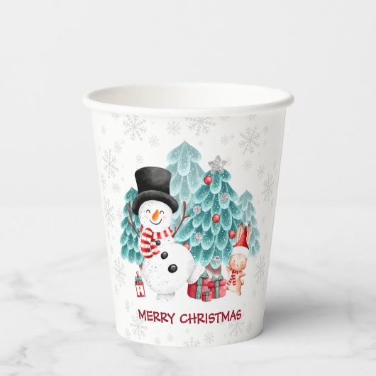 Niedlich Happy Snowman Weihnachts Party Paper Cups Pappbecher (Rückseite)