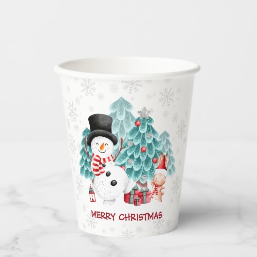 Niedlich Happy Snowman Weihnachts Party Paper Cups Pappbecher (Vorderseite)